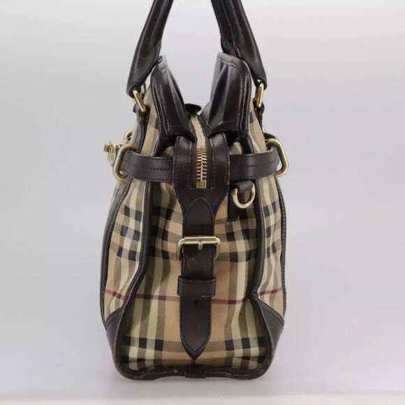 BURBERRY Nova Check Hand Bag PVC Leather 2way Beige Auth 105764 - Picture 3 of 15